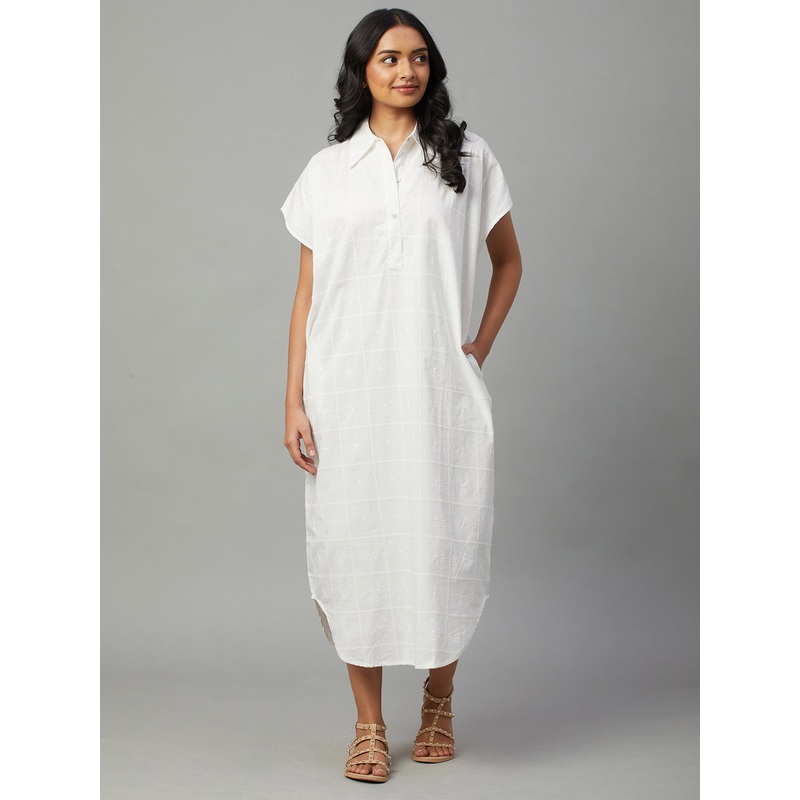 Women's White 100% Cotton Boxy Fit Dress WHITE