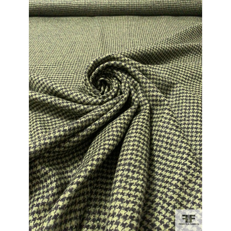 Italian Small Houndstooth Virgin Wool and Alpaca Jacket Weight - Moss Green / Black