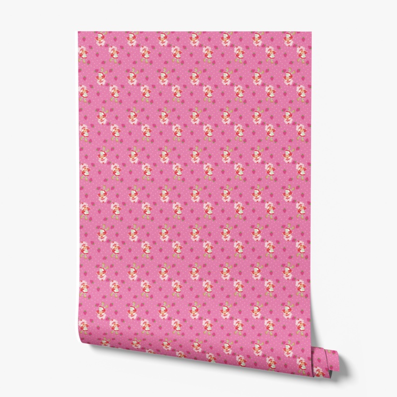 Strawberry Shortcake Character Toss on Rose Wallpaper