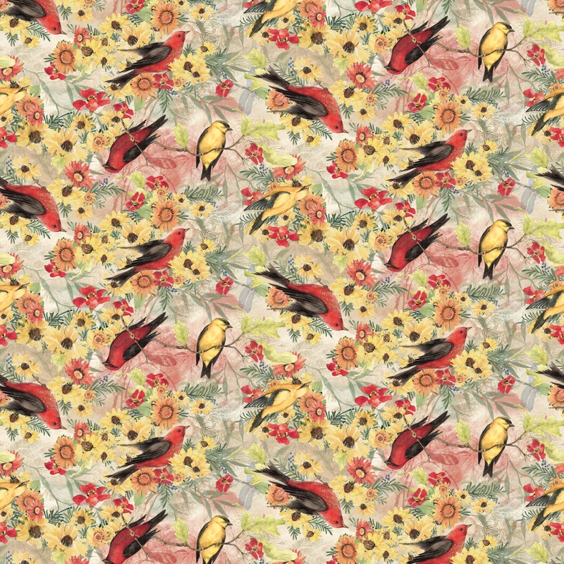 Susan Winget - Songbird Garden - Cardinal Sunflower Fabric
