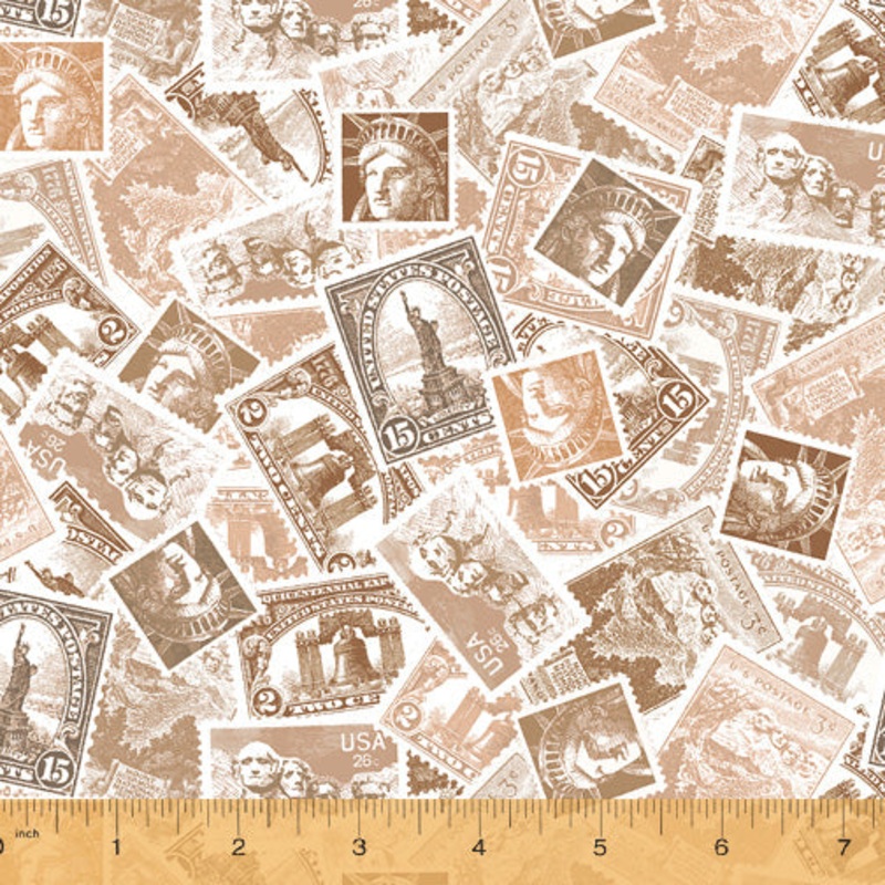 We The People Whistler Studios 52587-1 Tan Patriotic Stamps Cotton