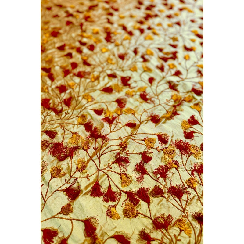 Copper/Red Embroidered Dupioni Silk
